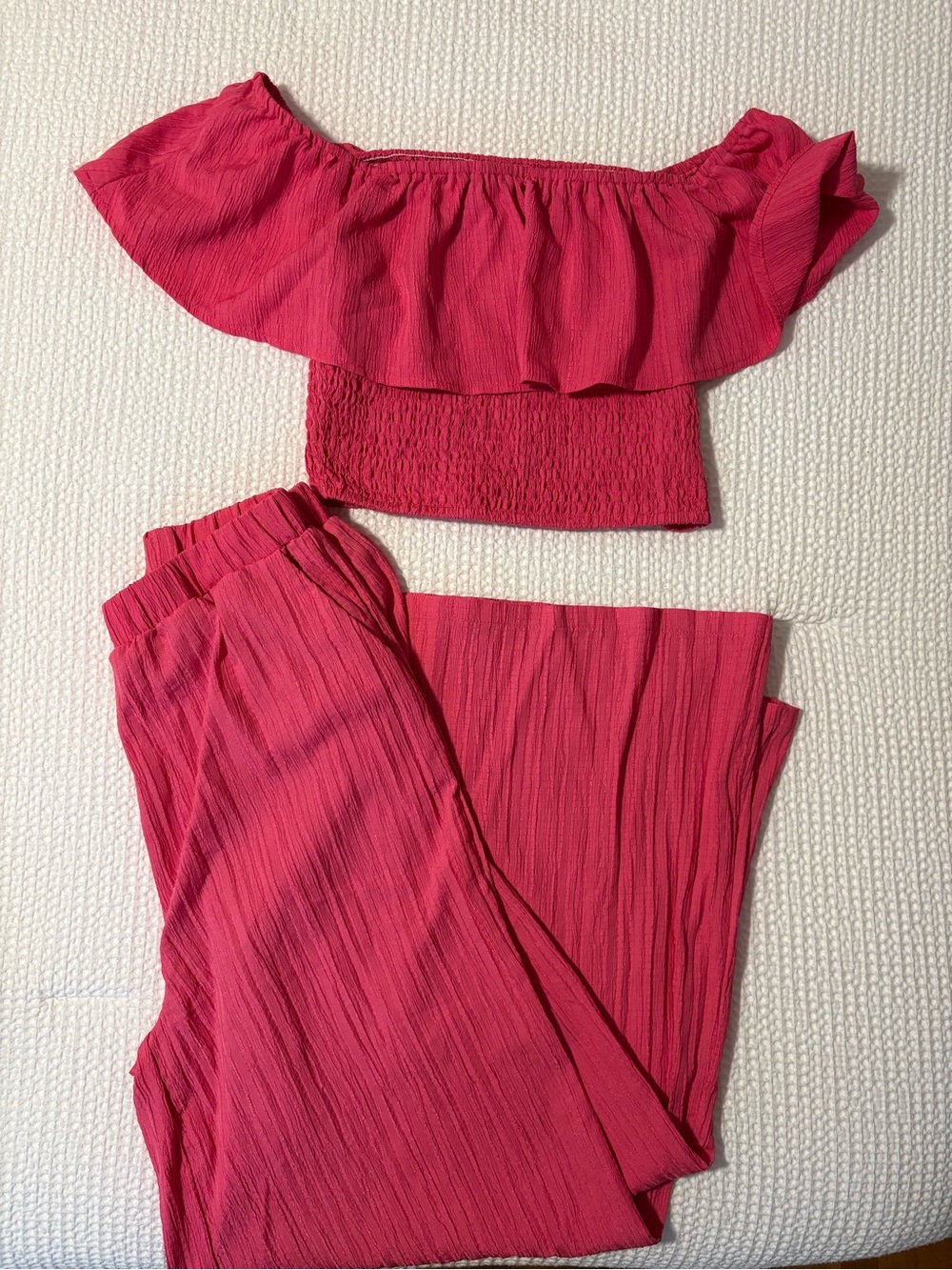 SHEIN Bright Pink Off/On Shoulder Top Summer Set Vacation Wide leg elastic pants